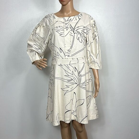 Banana Republic Linen Blend Mini Dress Stone Washed Tropical Print Size 8 - Picture 2 of 11